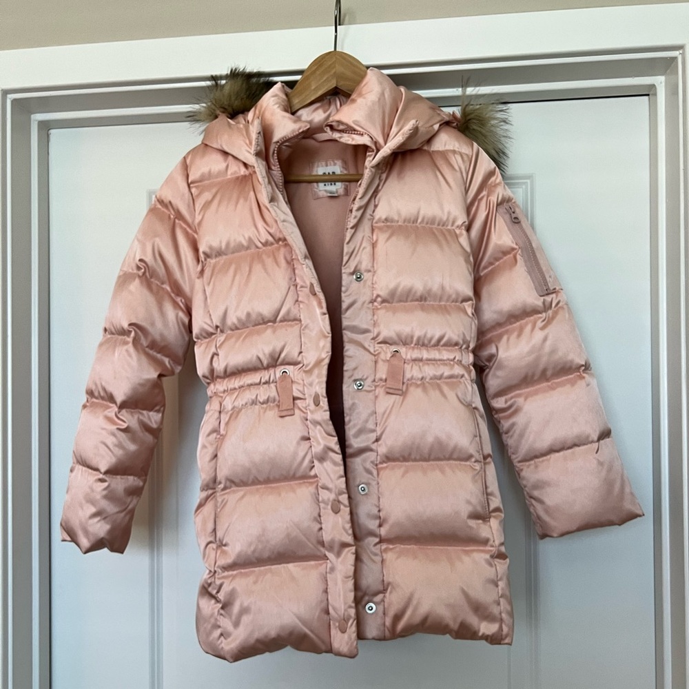Champagne Pink Puffer Jacket - Gap Kids - removable fur hood